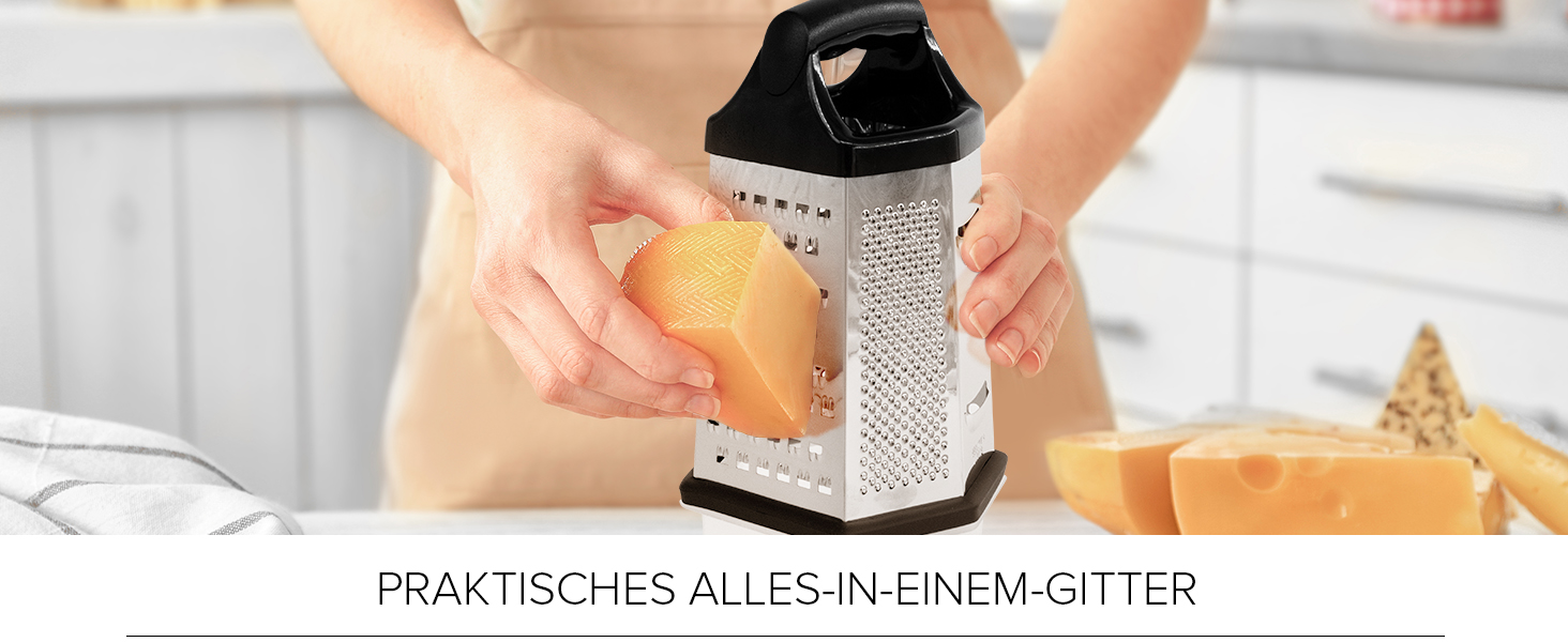 Трка для сиру Joeji's Kitchen з контейнером - 6 сторін, ручна, з нержавіючої сталі, багатоцільова для сиру, овочів та фруктів