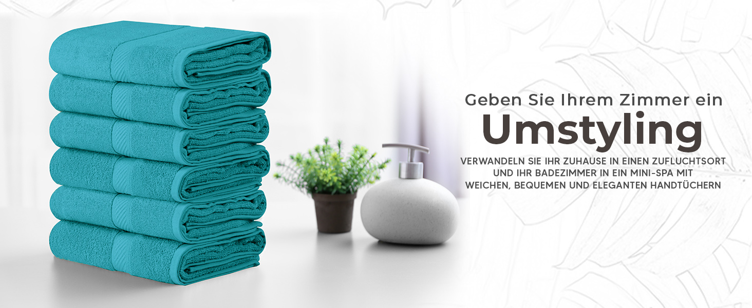 Набір банних рушників Utopia Towels 100% бавовна, 6 шт, 60x120 см, м'які та гігроскопічні рушники для душу та басейну (Бірюзовий)