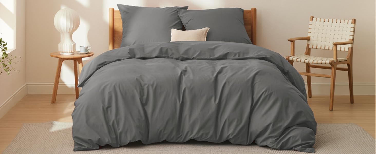 Комплект постільної білизни BEDSURE 135x200 з бавовни (4 частини) - сірий, з ремінцем, Oeko-Tex, з двома наволочками 80x80 см