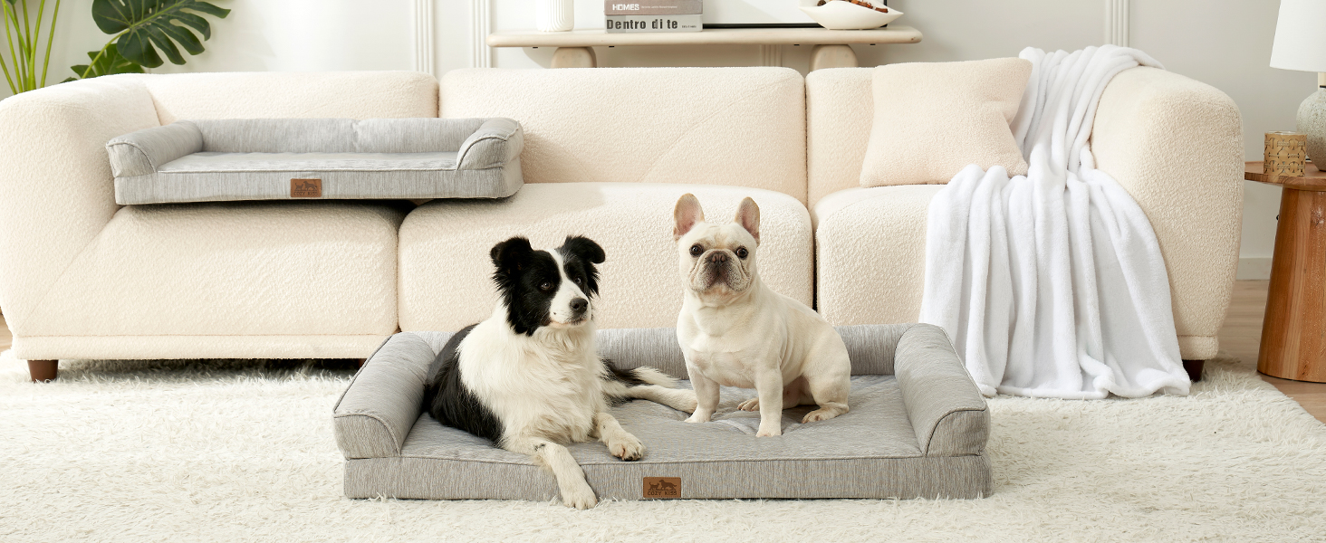 Ортопедичне ліжко для собак середнього розміру COZY KISS з знімним, пральним чохлом. Підтримує хребет, водонепроникні бортики та протиковзна основа. Розмір: 91x69x16 см, колір: сріблясто-сірий