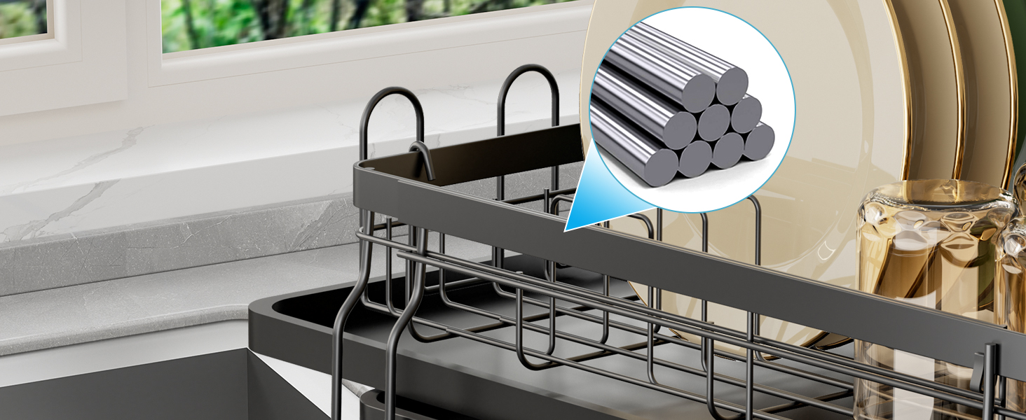 Підставка для посуду ROTTOGOON 2-рівнева з нержавіючої сталі, чорна, для кухонної стільниці