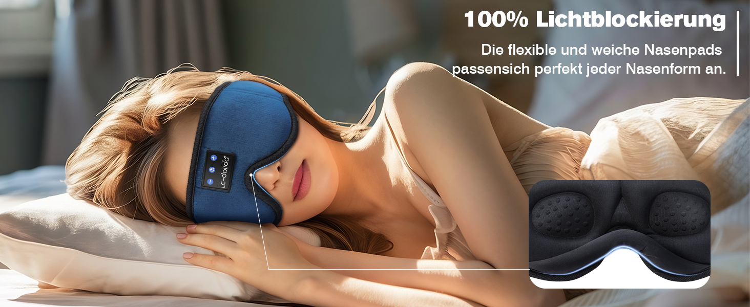 Маска для сну з навушниками Bluetooth LC-Dolida V5.4, 3D маска для сну, дихаюча бавовняна маска для очей з мікрофоном для подорожей, сну, йоги, медитації (Темно-синій)