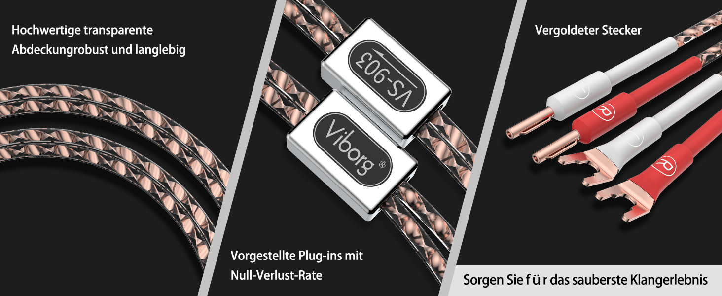 Акустичний кабель Tertullus VS903 Hi-Fi 2.5м, мідний OFC 17AWG (1.0 мм²) з банановими роз'ємами (B-B), преміум-якість