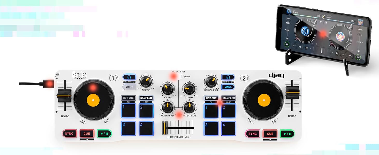DJ контролер Hercules DJControl Mix - бездротовий Bluetooth контролер для смартфонів, djay App, 2 деки
