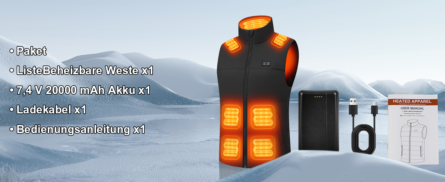Обогреваемый жилет для мужчин и женщин 7,4V с аккумулятором 20000mAh, до 12 часов быстрого нагрева, 15 зон нагрева – для велоспорту, кемпинга и работы зимой, XS, глубокий черный