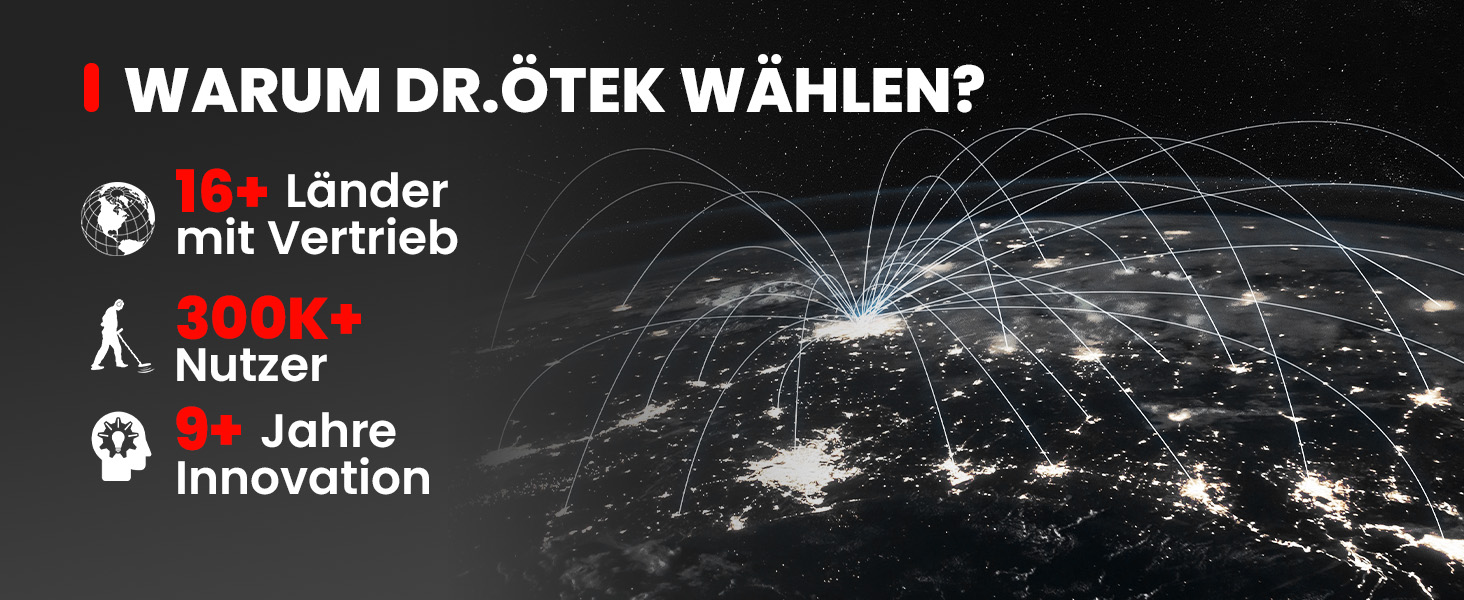 Металодетектор DR.ÖTEK Profi Set для дорослих та початківців: 6 режимів, водонепроникний (IP68), 3 режими ґрунту, Pinpoint, з аксесуарами, червоний