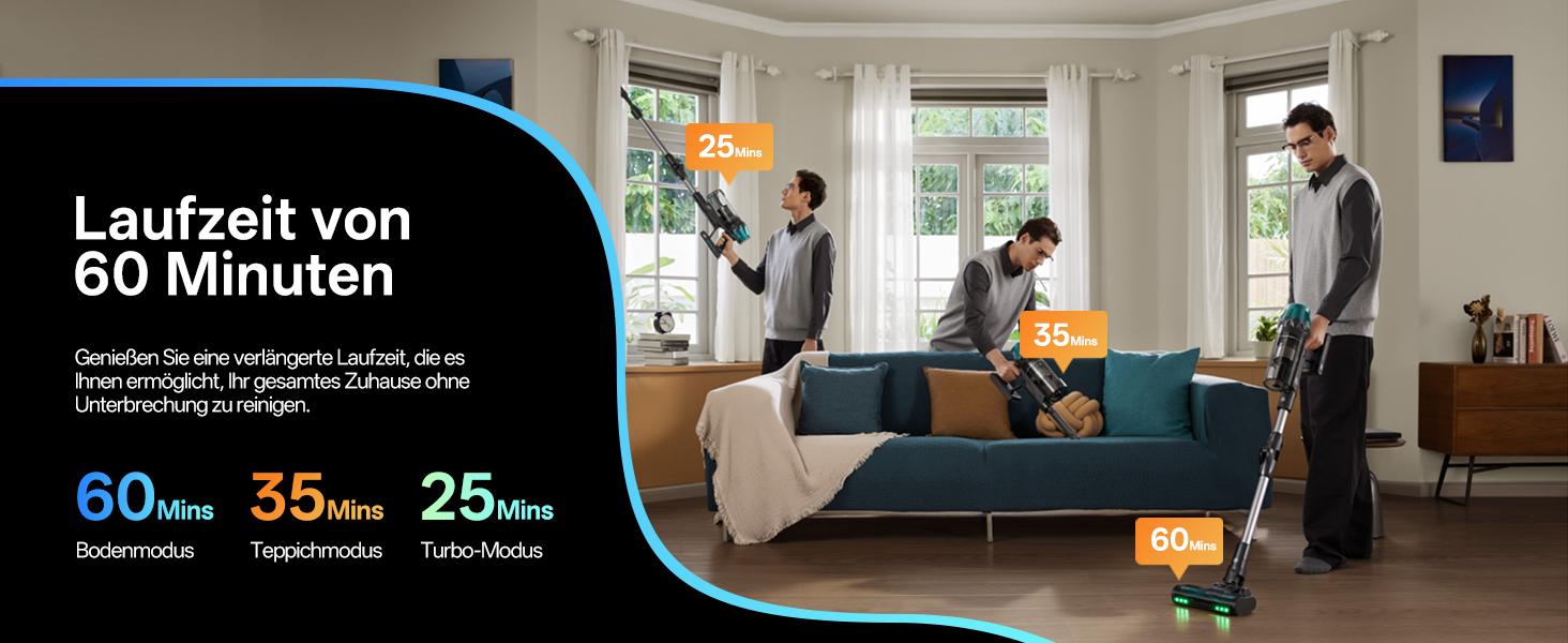 Бездротовий пилосос Vexilar V15Max з функцією миття підлоги, 60KPa/600W/60хв, гнучкий шланг, док-станція, GreenEye, насадка для твердих підлог та шерсті тварин, об'єм 1,5л, для килимів та шерсті тварин, колір: блакитний