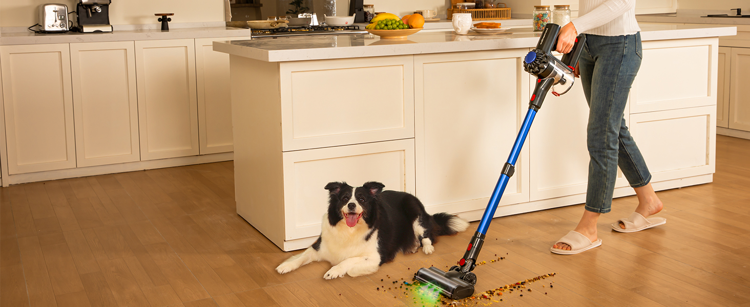 Бездротовий акумуляторний пилосос Ivormentico 50 хв / 40 кПа / 450 Вт з LED, для видалення шерсті тварин, темно-синій