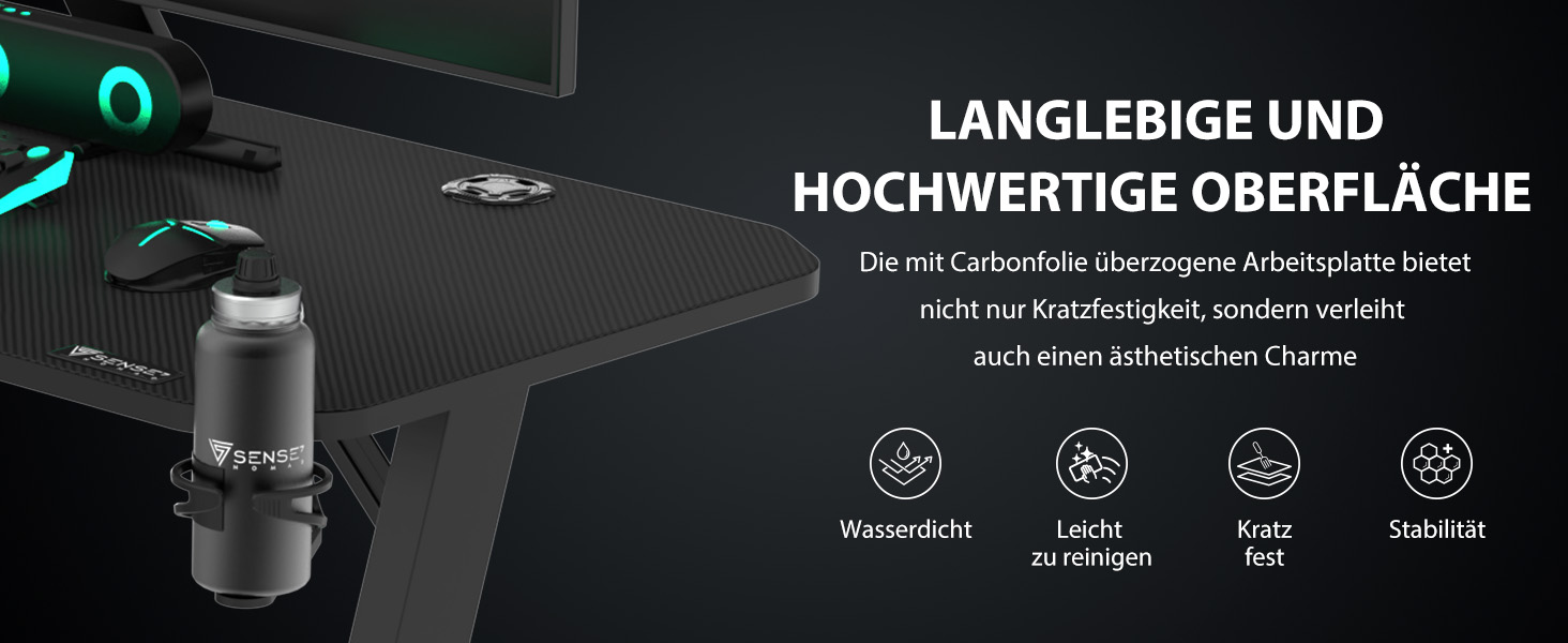 Ігровий стіл SENSE7 Ergonomic для ПК з поверхнею з вуглецевого волокна, 100x50 см, Basic