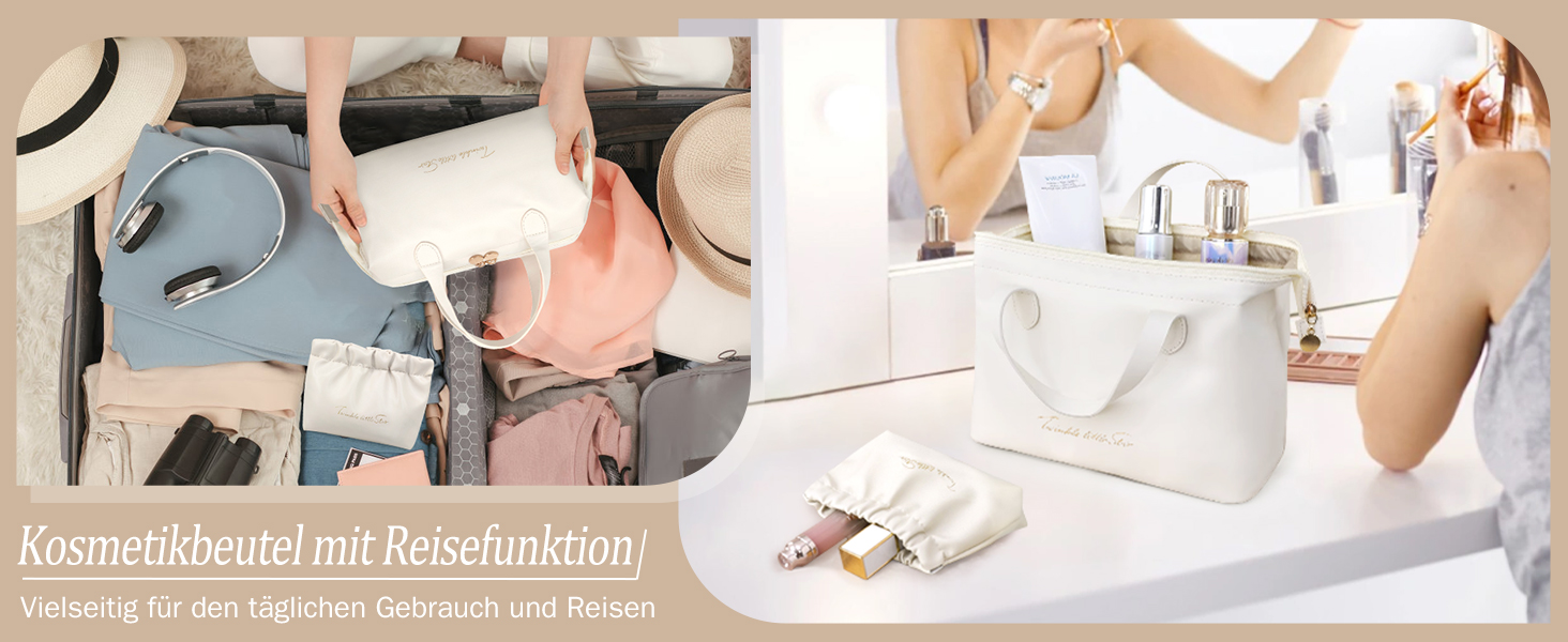 Набір косметичок для жінок: великі, малі, для подорожей, органайзер для макіяжу, beige (PU)