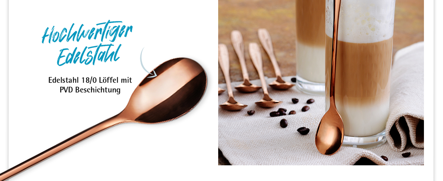 Ложка для кави, десертів та айс-ті з нержавіючої сталі GRÄWE, довга, червоне золото, для миття в посудомийній машині