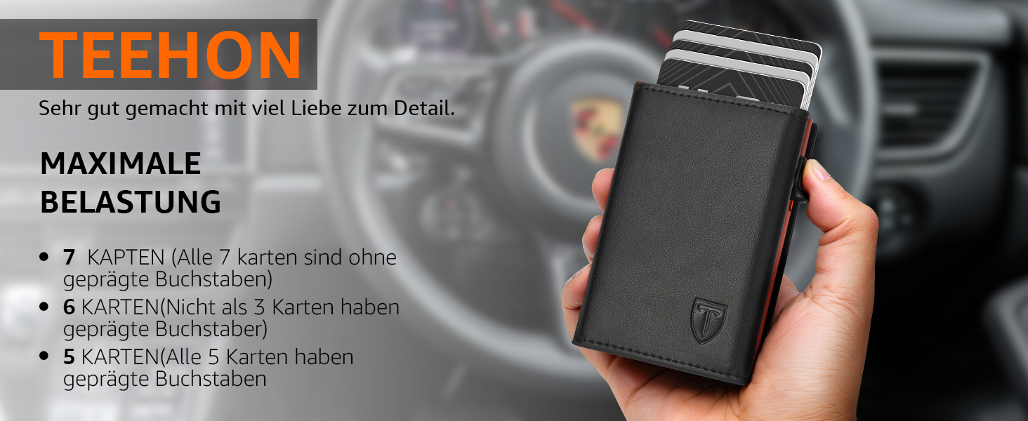 Чоловічий гаманець TEEHON з RFID захистом, відділенням для монет, 7 відділень для карток та ID-вікном, шкіряний, чорно-помаранчевий