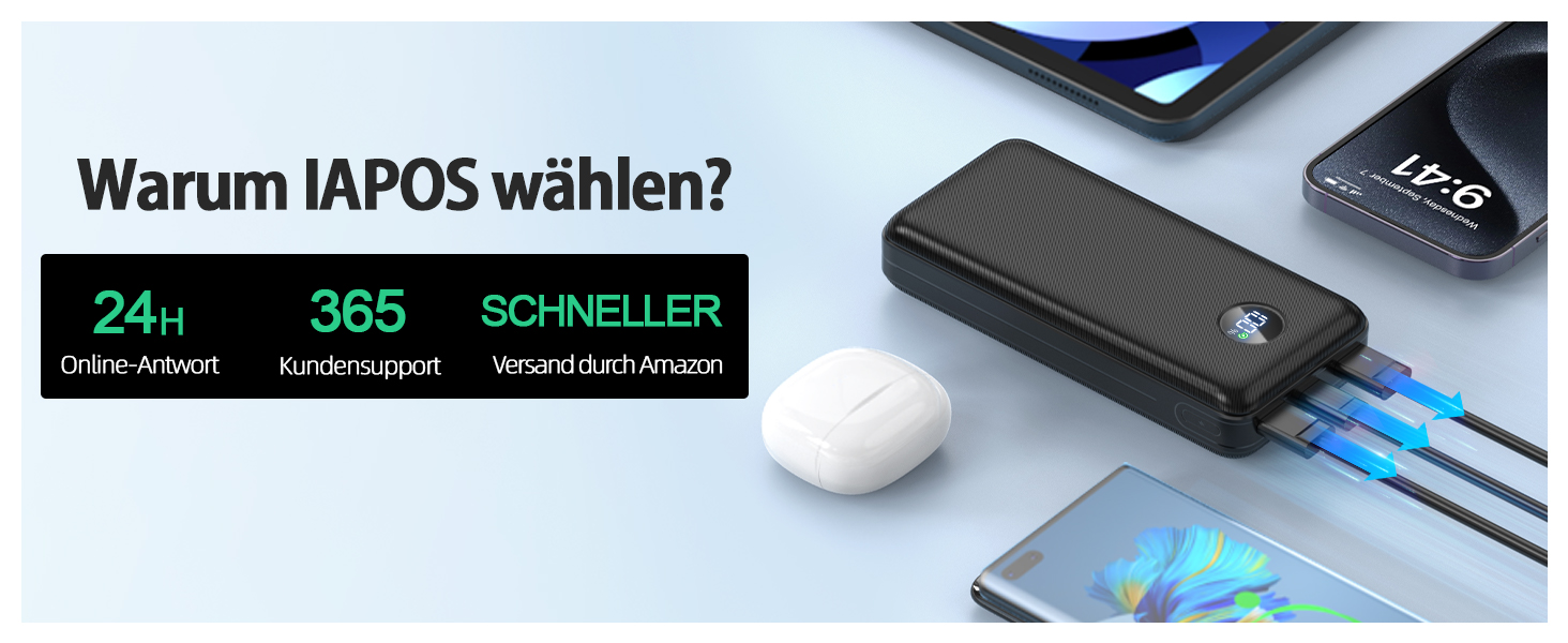 Power Bank 26800mAh з швидкою зарядкою 22.5W, USB-C, PD 3.0, QC 4.0, сумісний з iPhone та Samsung Galaxy