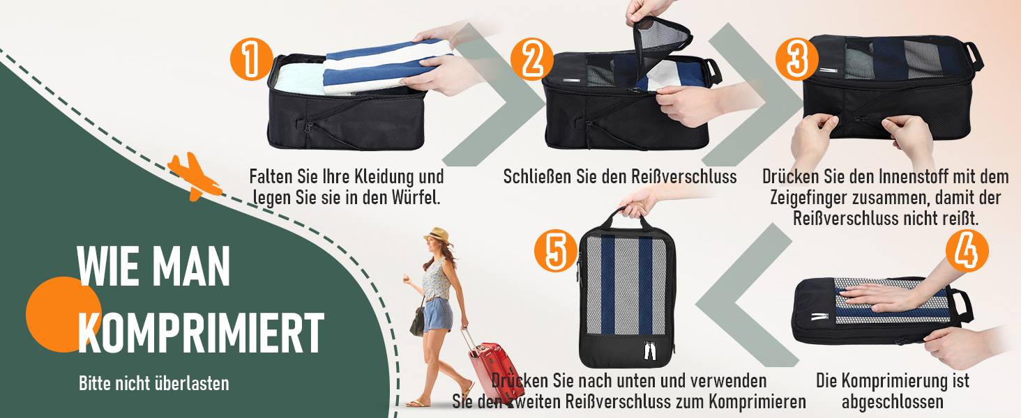 8-ми комплект кубиків для компресії багажу, органайзер для валізи, чорний. Організація подорожей, рюкзак, валіза.