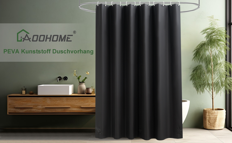 Прозорий душовий завіс AooHome 180x200 см з магнітами, антигрибковий, водонепроникний, з 12 кільцями, шестикутний малюнок, для ванни/душової кабіни (Чорний)