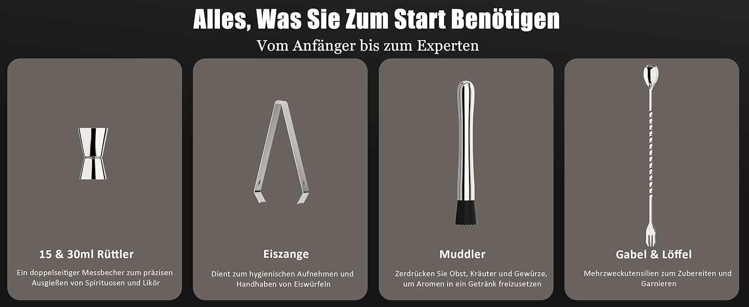 Набір для коктейлів 700 мл, 25 предметів: професійний шейкер, барменський набір з нержавіючої сталі, дерев'яна підставка для приготування напоїв