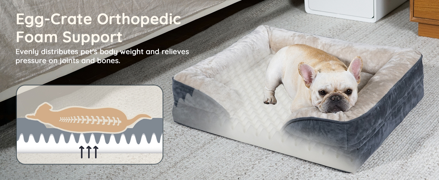 Ортопедичне ліжко для собак BELLA & PAL, 71x59 см - комфортне собаче ліжко з ефектом пам'яті, водовідштовхувальна підкладка, знімний фланелевий чохол, протиковзке дно, сіре