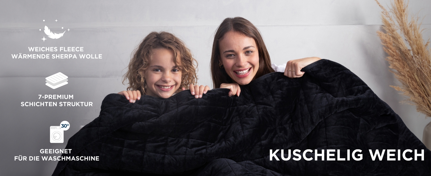 Ковдра з ефектом обтяження 135x200 см, 7 кг, Sherpa Fleece, сертифікат Oeko-Tex, терапевтична ковдра для розслаблення, кращий сон, вага 7 кг, чорний колір