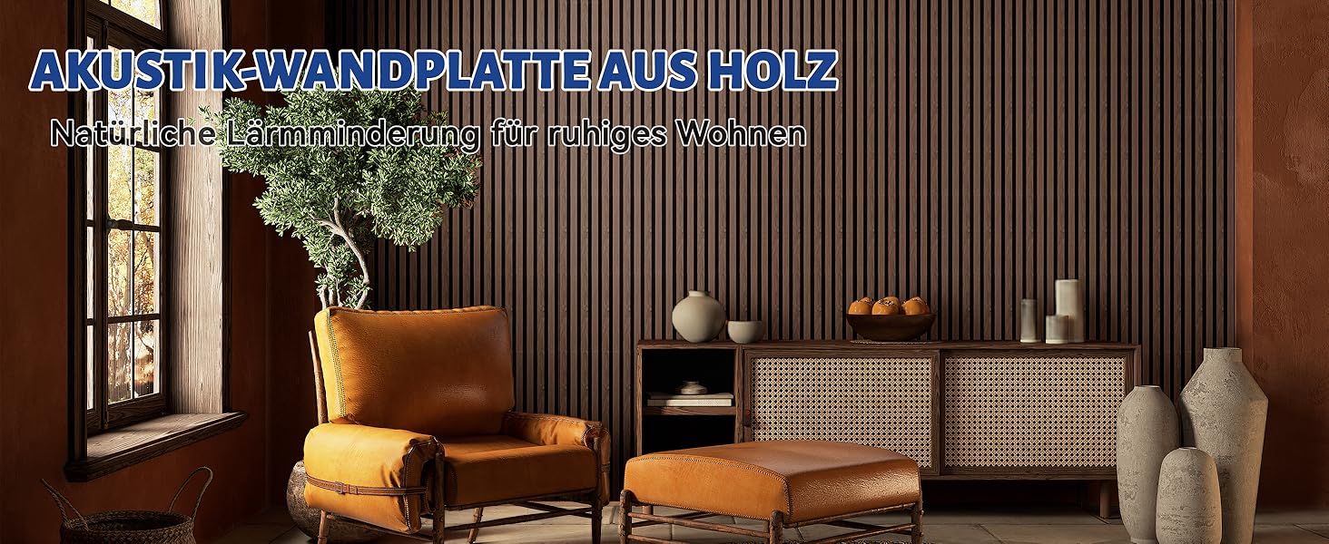 Акустичні панелі AKK-STAR з дерева (набір 2 шт), 1200x600x18 мм, 1.44 м² — 3D стінові панелі для шумоізоляції та декору вітальні та офісу, колір чорний горіх