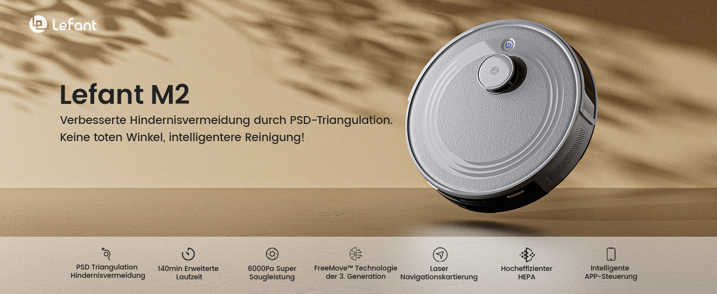 Робот-пилосос LEFANT M2 з функцією миття підлоги, 6000Pa, LiDAR-навігація, зони заборони, керування через додаток/Alexa, ідеальний для шерсті тварин, килимів та твердих підлог M2G