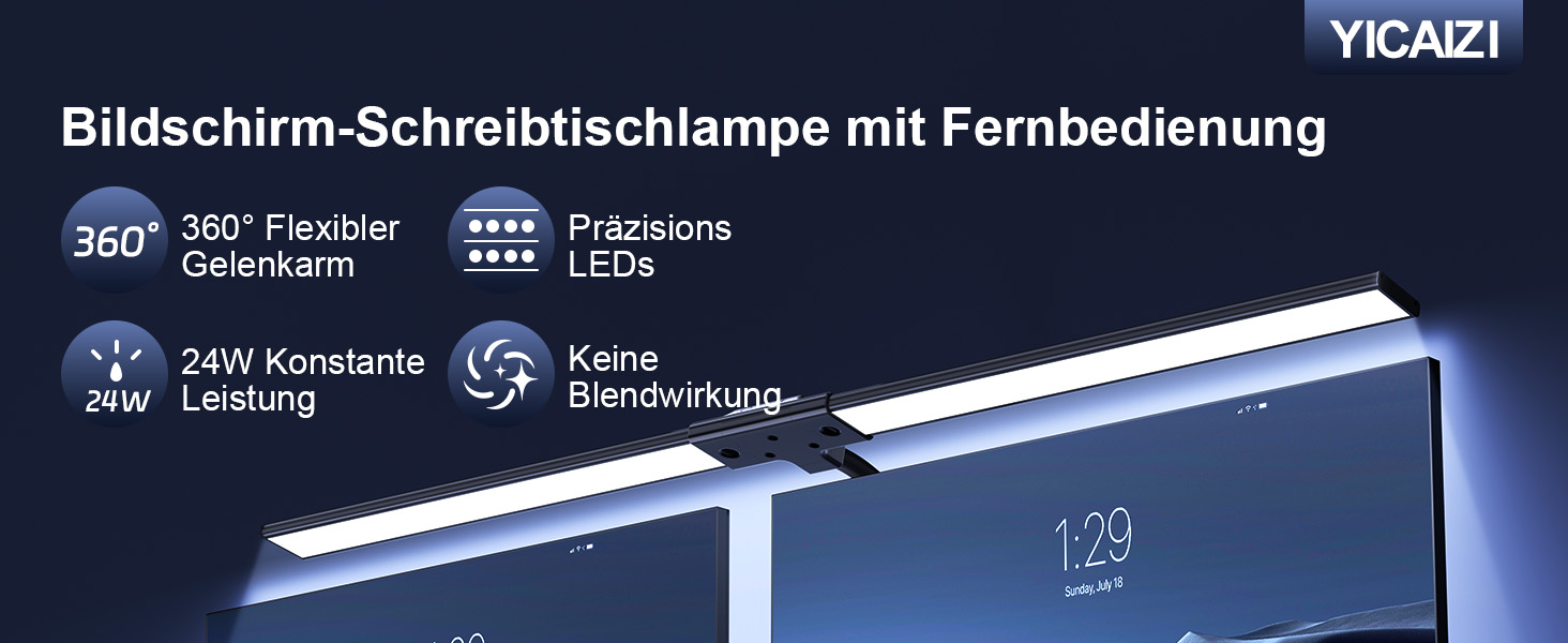 LED лампа настільна з регулюванням яскравості - 1500LM 24W, кріплення-прищіпка, з пультом, гнушкий 80см шнур, USB-порт, для офісу та дому (Чорний)
