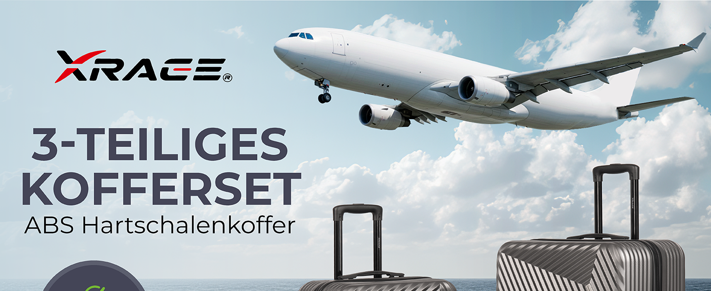 Набір валіз xRace 3 шт. ABS, 20/24/28 дюймів, ручна поклажа, TSA замок, 360° колеса, стійкий до ударів, преміум підкладка (темно-сірий)