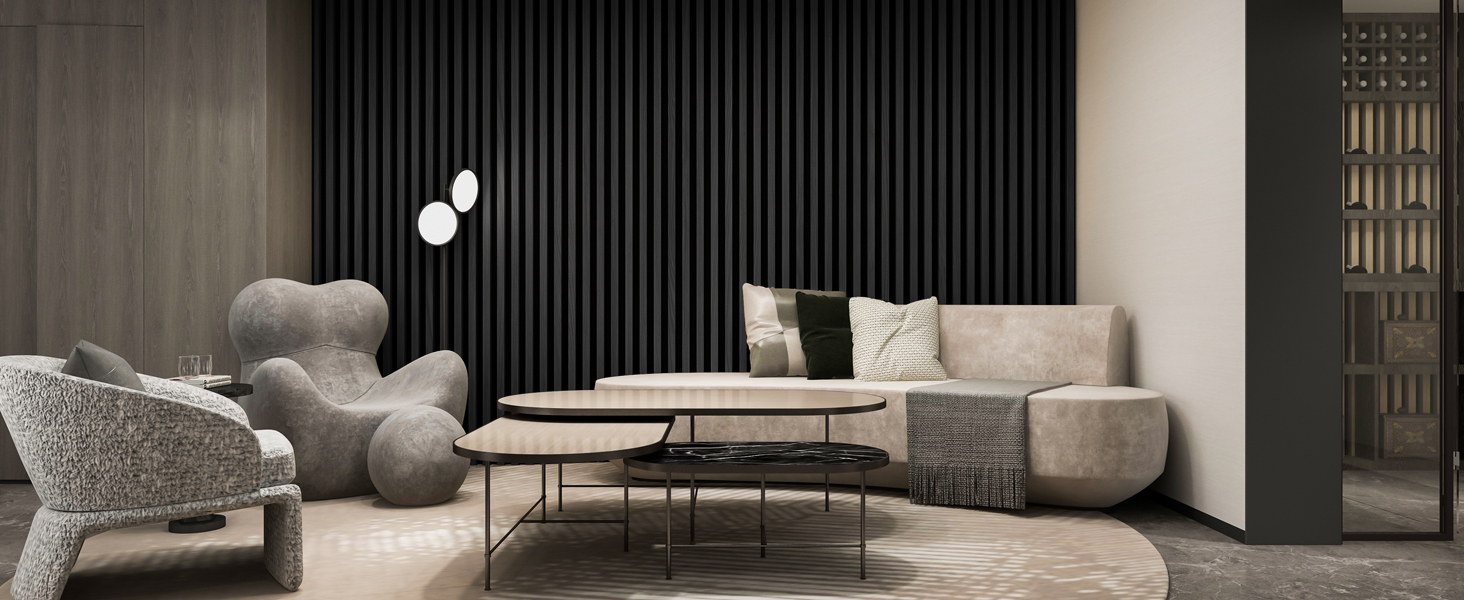 Акустичні панелі Art3d Темний горіх, 3D стінові панелі для звукоізоляції офісу, студії та вітальні, шпоноване дерево з фетровою основою, 60x30 см (набір 4 шт, 0.72 м²)