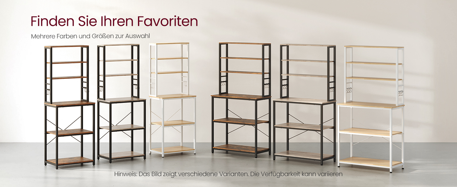 Поличкова стійка VASAGLE для кухні з 6 полицями та гачками, сталевий каркас, горіховий колір + білий, 40 x 60 x 167 см