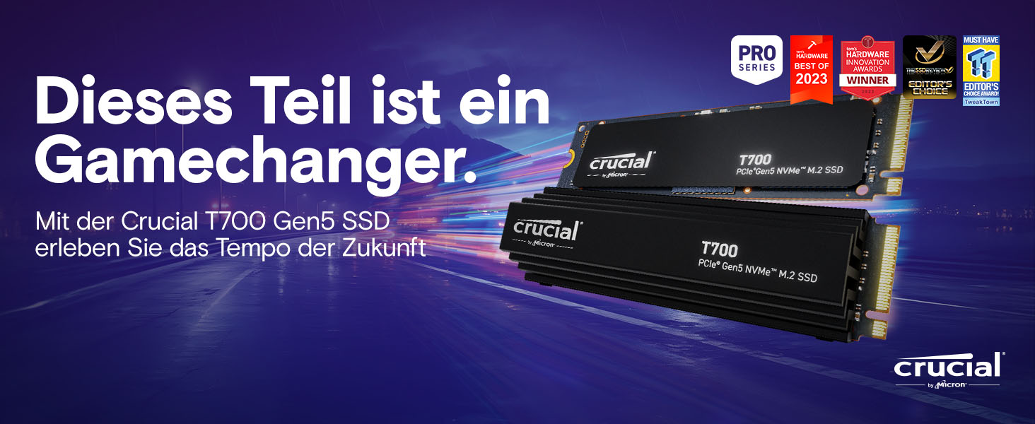 SSD Crucial T700 1TB PCIe Gen5 NVMe M.2 - Швидкий внутрішній SSD накопичувач, до 12400 МБ/с