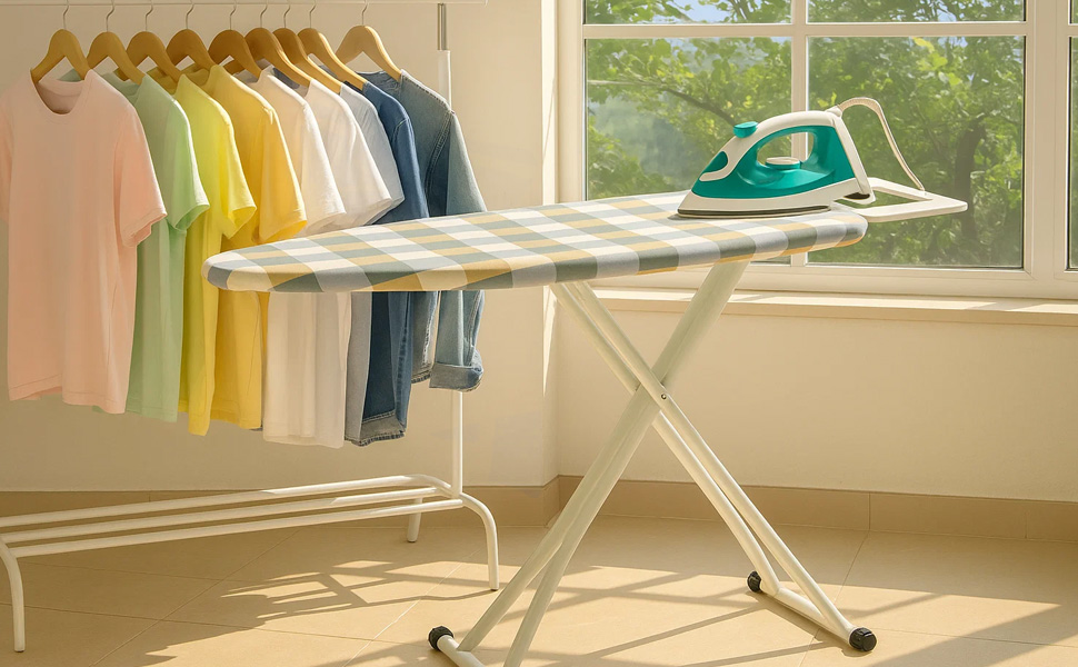 Відкидне прасувальне щитове поле AllRight 108.5/75 x 31 см, 7-рівневе регулювання висоти, з металевою сіткою, антиковзні ніжки, для парових прасок, зелений (жовто-зелений)