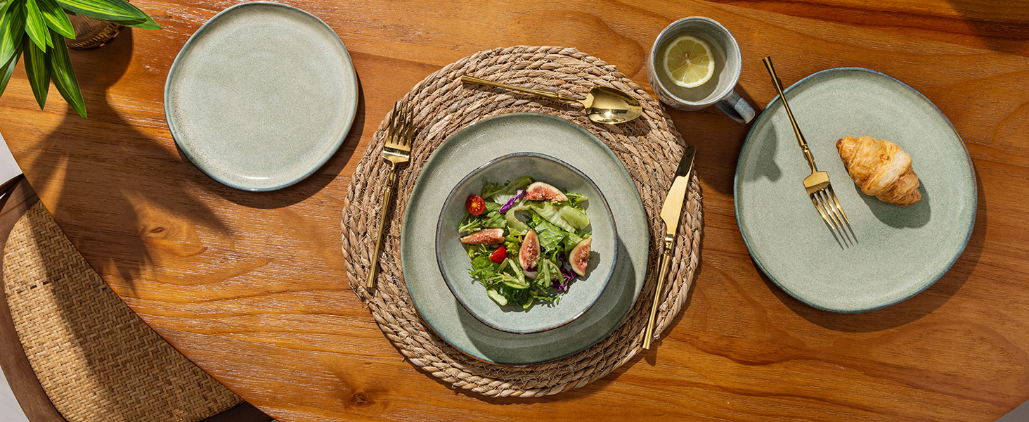 GBhome Набір глибоких тарілок з кераміки 22см (6 шт.) - для супу, пасти, салату. Стійкі до подряпин, придатні для миття в посудомийній машині та мікрохвильовій печі. Колір: Salbei (шавлія)