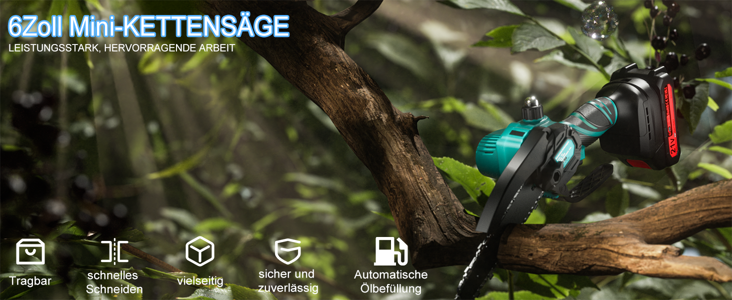 Акумуляторна міні-пилка Olubfdh 4000mAh, 6 дюймів, з автоматичним змащенням, 2 акумулятори 2000mAh, для стрижки гілок та дерева