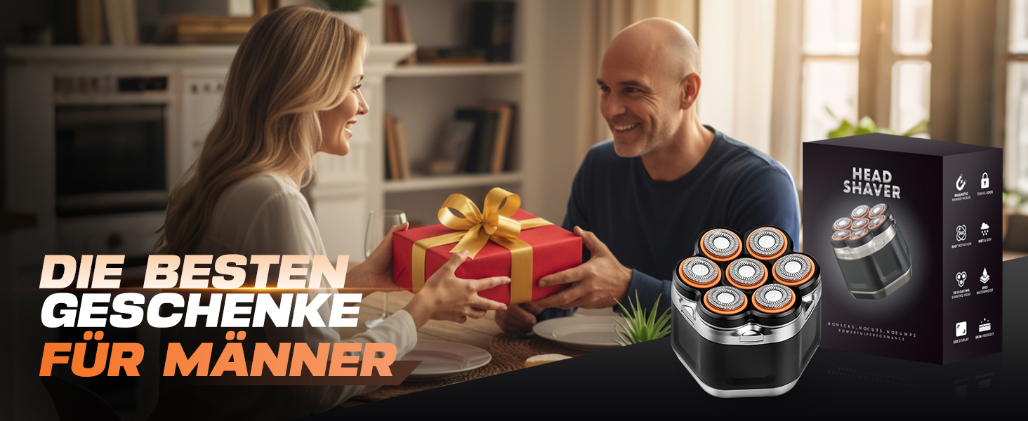 Електрична бритва для голови Glatzenrasierer Herren 7D з LED дисплеєм, водонепроникна (IPX5), чорна