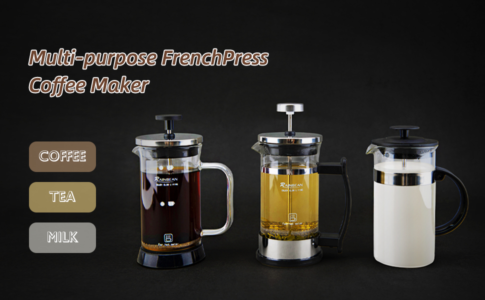 Френч-прес RAINBEAN 350 мл: нержавіюча сталь, скло, для приготування кави