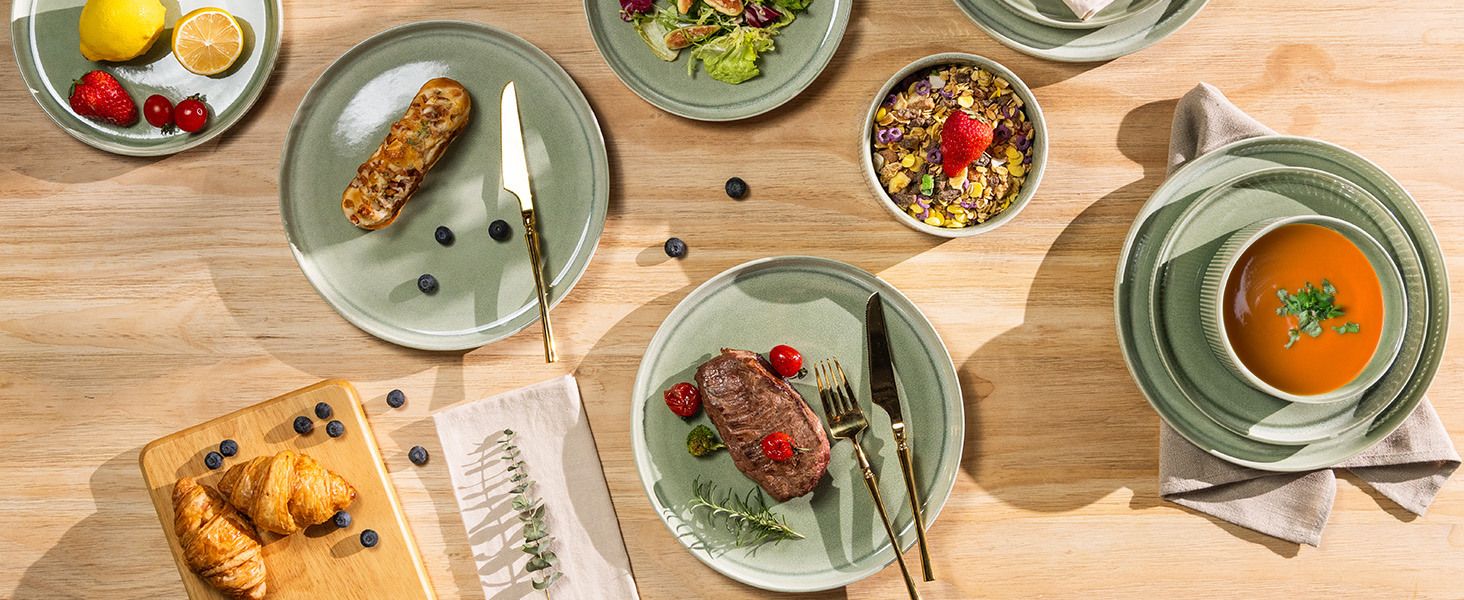 Набір посуду GBhome з каменю, 24 елементи, ручна робота, для 6 осіб, стійкий до миття в посудомийній машині та мікрохвильовій печі