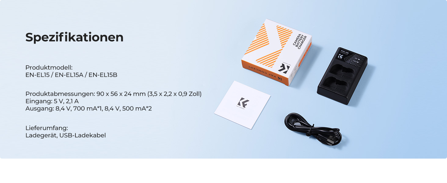 Зарядний пристрій для акумулятора Nikon EN-EL15/EN-EL15a/EN-EL15b з подвійним слотом K&F CONCEPT, Micro USB та Type-C, швидка зарядка для Nikon D7000, D7100, D7200, D750, D850, D810, D800, D800E, D610, D600, D500