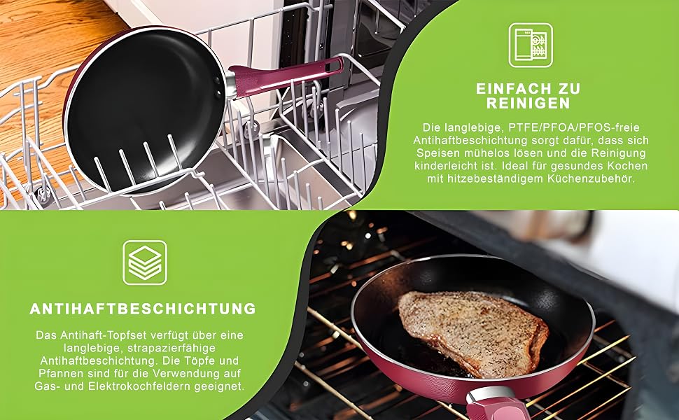 Набір посуду NutriChef 13 предметів: антипригарні каструлі та сковорідки з прозорими кришками, червоні, для газових, електричних та керамічних плит
