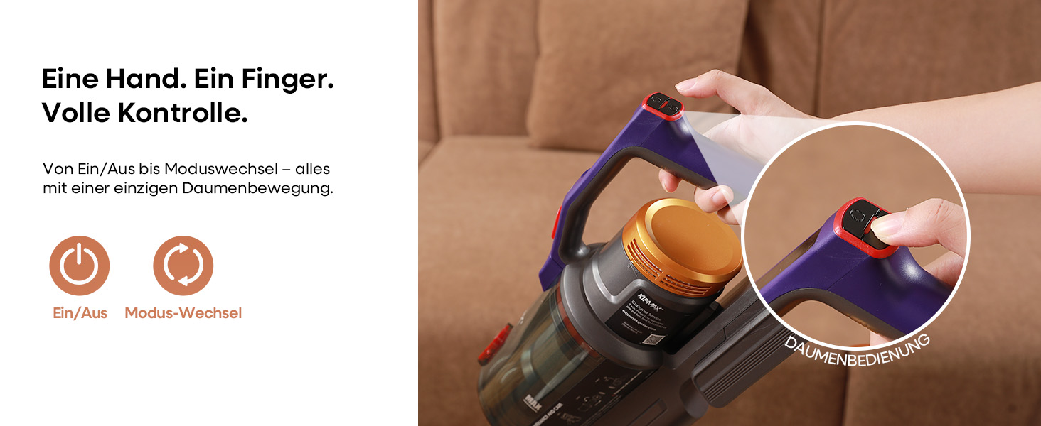 Бездротовий акумуляторний пилосос KIPMAX 50000Pa, 550W, 70 хвилин, 1.5L, з дисплеєм, антизаплутана щітка, 7-шаровий фільтр, 2 арома-пластини, для килимів, шерсті тварин, твердих поверхонь, золотий