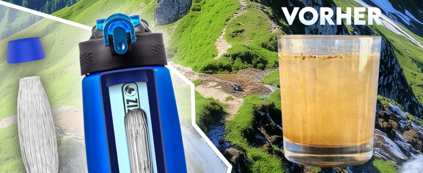 Пляшка для води з фільтром та трубочкою, карабіном, активованим вугіллям – туристичний фільтр для води, для спорту, виживання, кемпінгу, походів