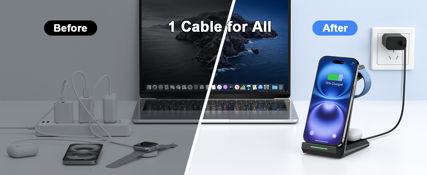 Бездротова зарядка 3-в-1 для Apple Watch, iPhone та AirPods Pro (білий)