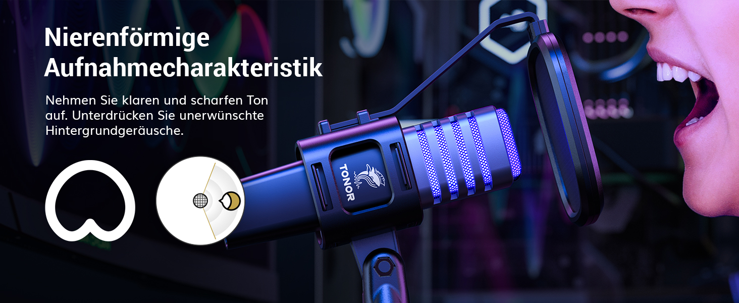 TONOR TC30 RGB мікрофон конденсаторний з підставкою, поп-фільтром та мікрофонною павутиною для стрімінгу, подкастингу, запису голосу, Twitch, сумісний з ноутбуком та ПК