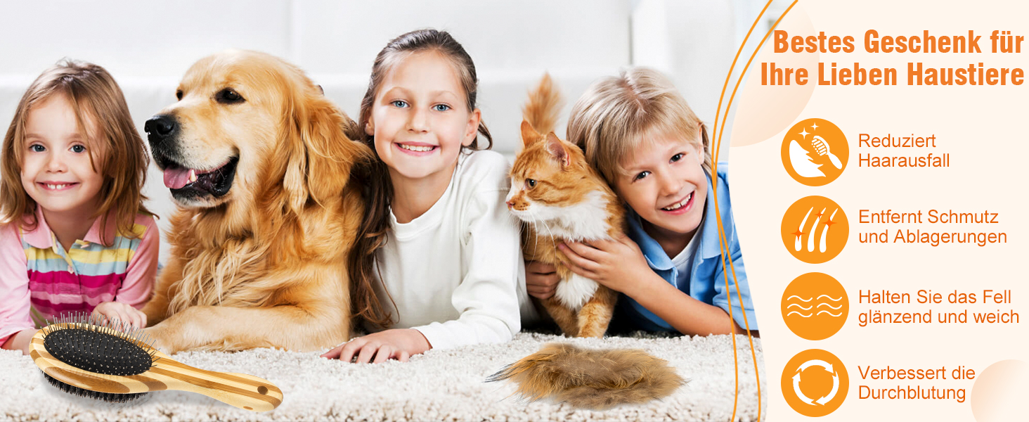 Щітка для котів та собак MELLIEX, щетина кабана та ігольчаста щітка, подвійна щітка для догляду за домашніми тваринами, гребінець для собак та котів з короткою та довгою шерстю