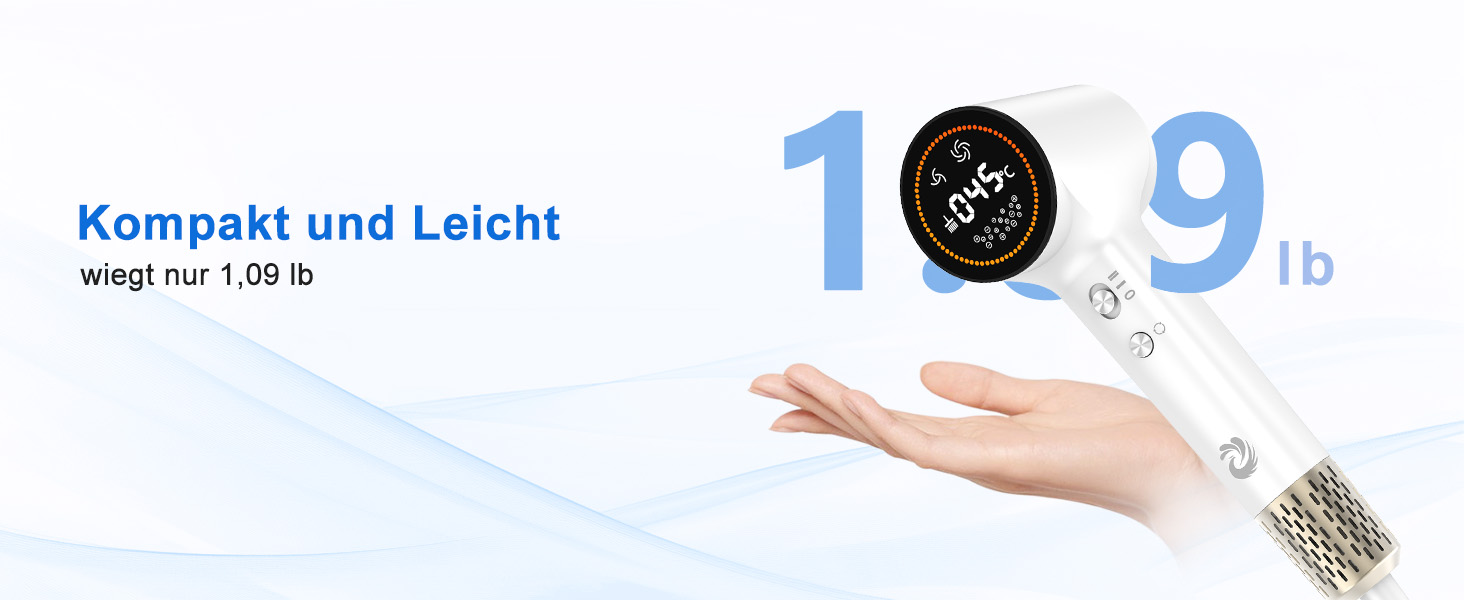 Фен для волосся з плазмою та безщітковим мотором 110 000 об/хв - швидке сушіння, тиха робота, з магнітною насадкою, для дому та подорожей (темно-сірий)