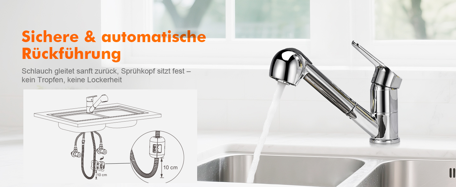 Змішувач для кухні Ibergrif M14450 з висувною лійкою, поворотний на 360°, з нержавіючої сталі та керамічною картридж