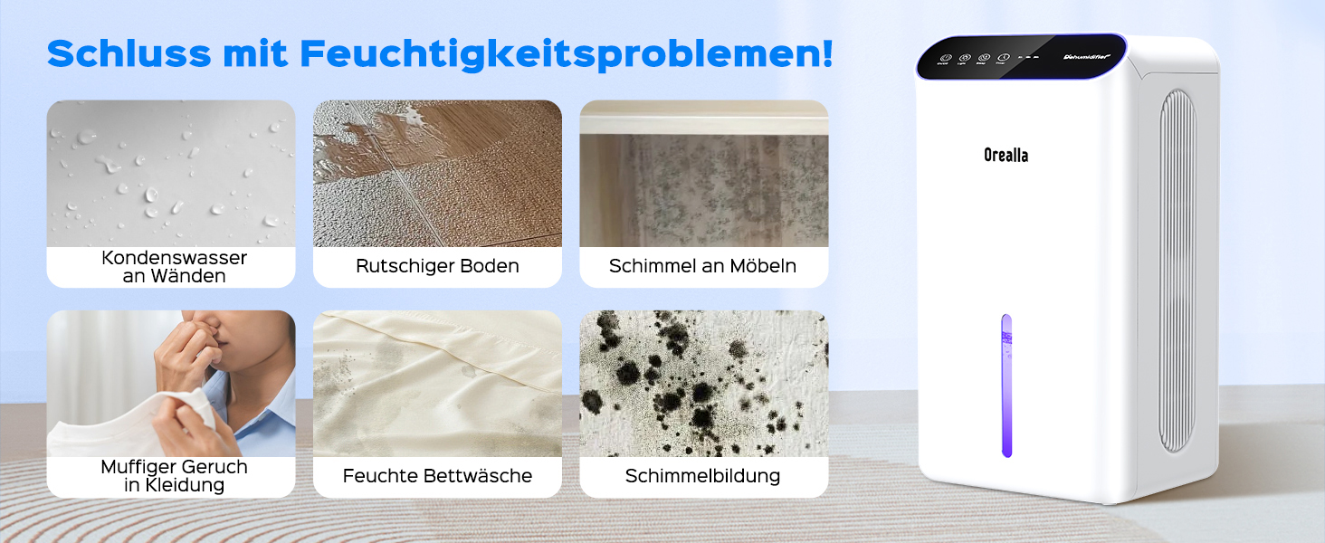 Електричний осушувач повітря для дому: тихий осушувач 67 м² з баком 2.5 л, таймером та режимом сну