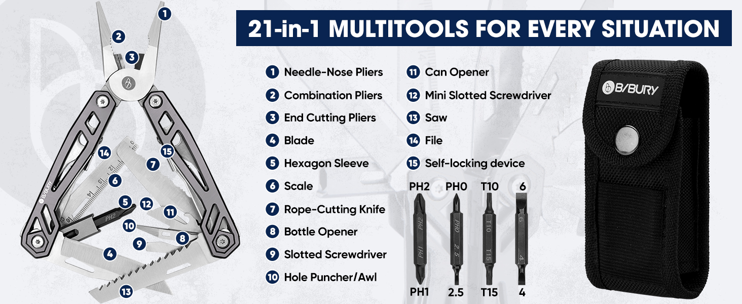 BIBURY Multitool - Titanium Multi-Tool Set for Men & Women | Camping, Hunting, Fishing & Hiking | Stainless Steel Pliers with Screwdriver
