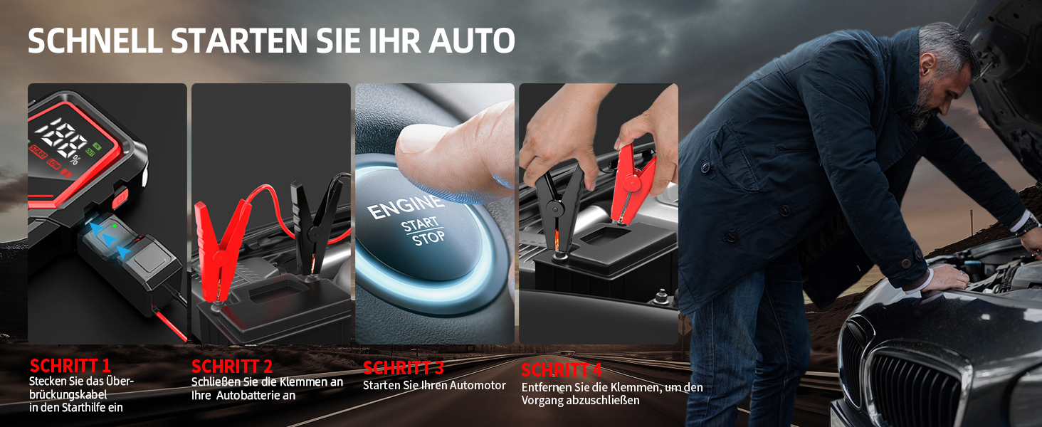 Портативний акумулятор для авто Jump Starter 6000A, 12V, з LED-ліхтариком та HD-екраном