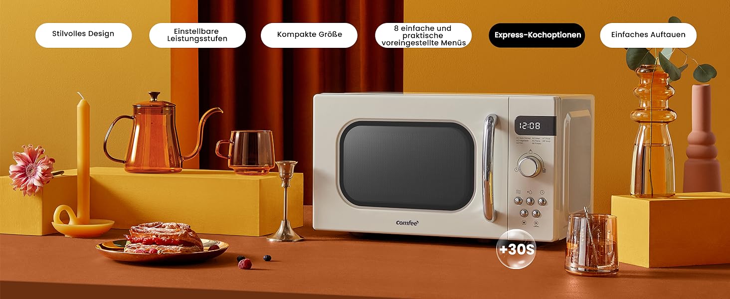 Мікрохвильова піч Comfee CMSN 20L біла, механічна, 700W, з поворотним столом 360°
