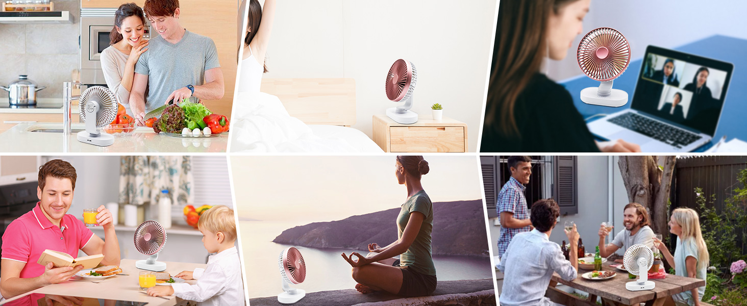 Портативний USB вентилятор на акумуляторі 4000mAh, 4 швидкості, осциляція, тихий, 16.5 см, рожеве золото