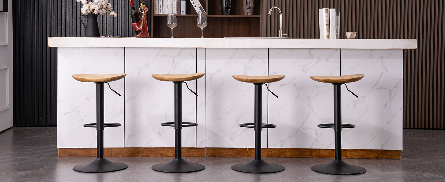 YOUNIKE Adjustable Bar Stools 2-Pack - Wooden Swivel Bar Height Stools with Footrest for Kitchen & Bar - Antique Brown